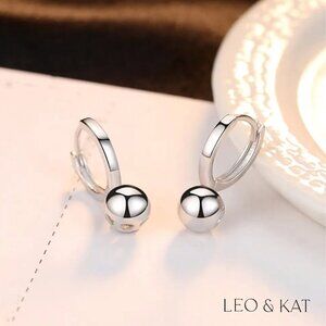 Silver Ball Huggie Earrings. 925 Sterling Silver. #1009